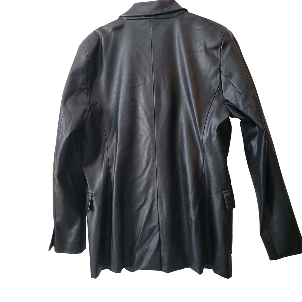 BLANKNYC Black Faux Leather Double Breasted Blazer Jacket Sz L Pockets Business - Picture 14 of 16
